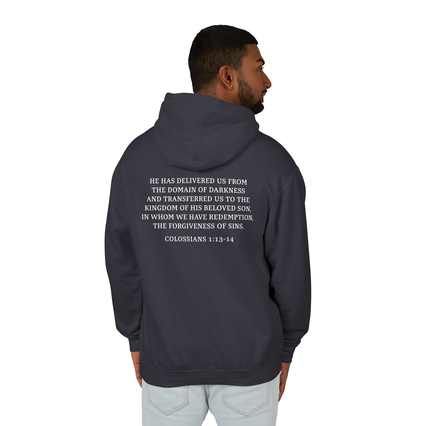 Rescued Colossians 1:13 Cotton Hoodie — Bible Verse Inspirational Hooded Sweatshirt