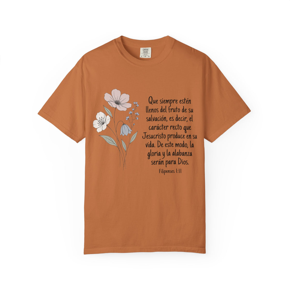 Christian Floral Verse T-Shirt — Spanish Filipenses 1:11 Scripture Tee
