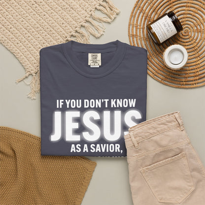 Know Jesus as Savior Cotton T-shirt — Faith-Based Christian Tee