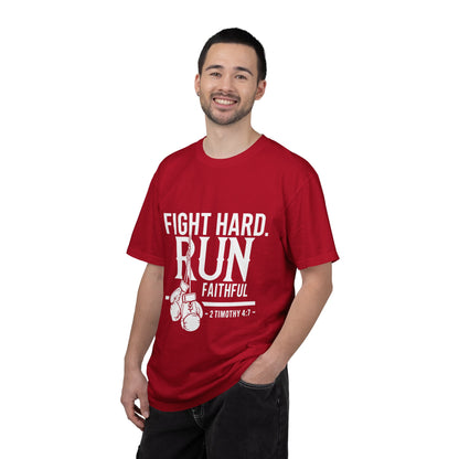 Fight Hard Run Faithful T-Shirt — Christian Boxing Inspirational Tee (2 Timothy 4:7)