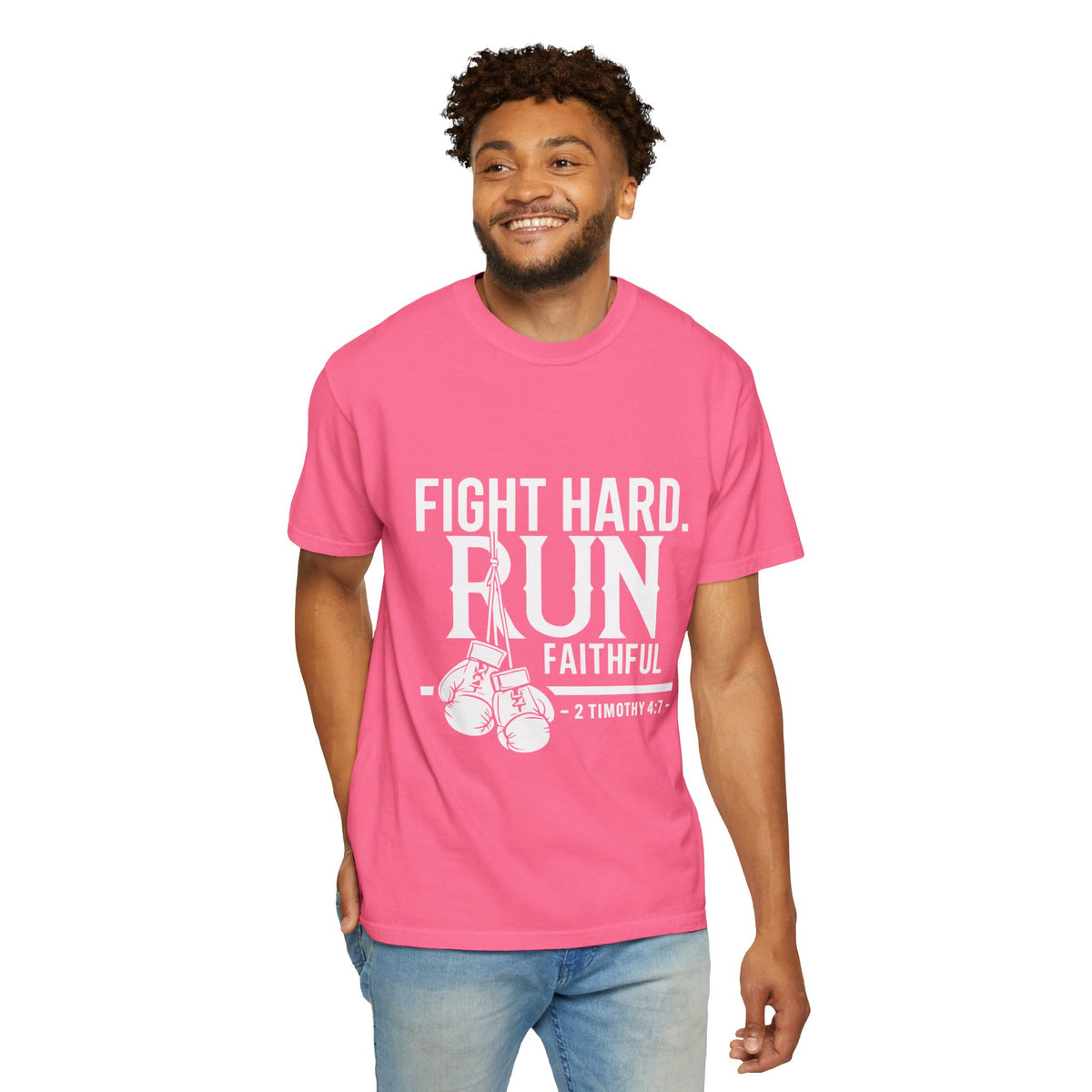 Fight Hard Run Faithful T-Shirt — Christian Boxing Inspirational Tee (2 Timothy 4:7)