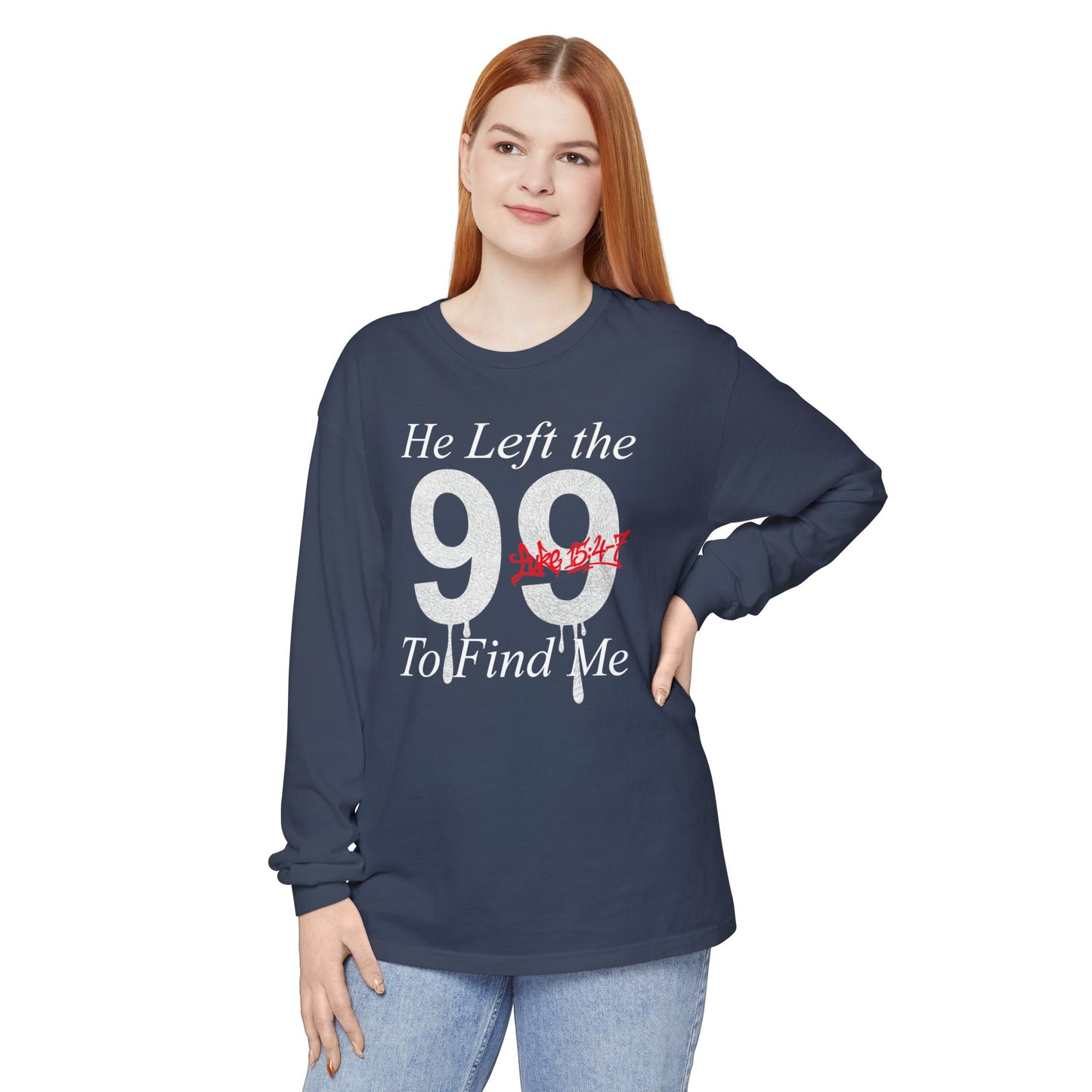 He Left the 99 Long Sleeve — Luke 15:4-7 Christian Crewneck
