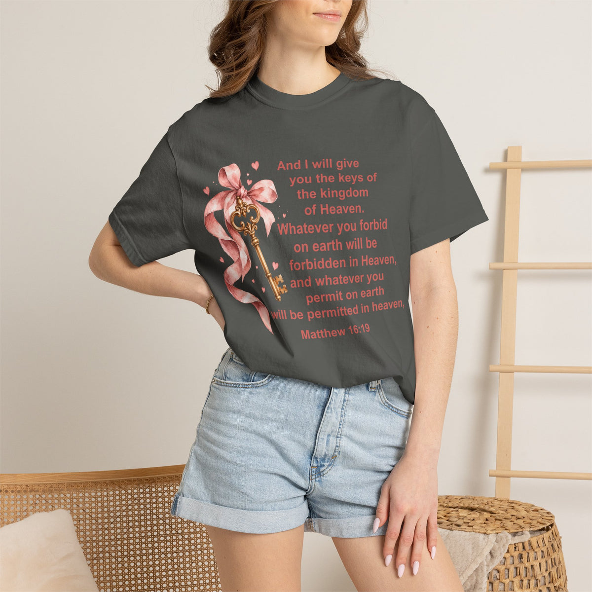 Christian Scripture Keys of the Kingdom T-shirt — Matthew 16:19 Floral Design
