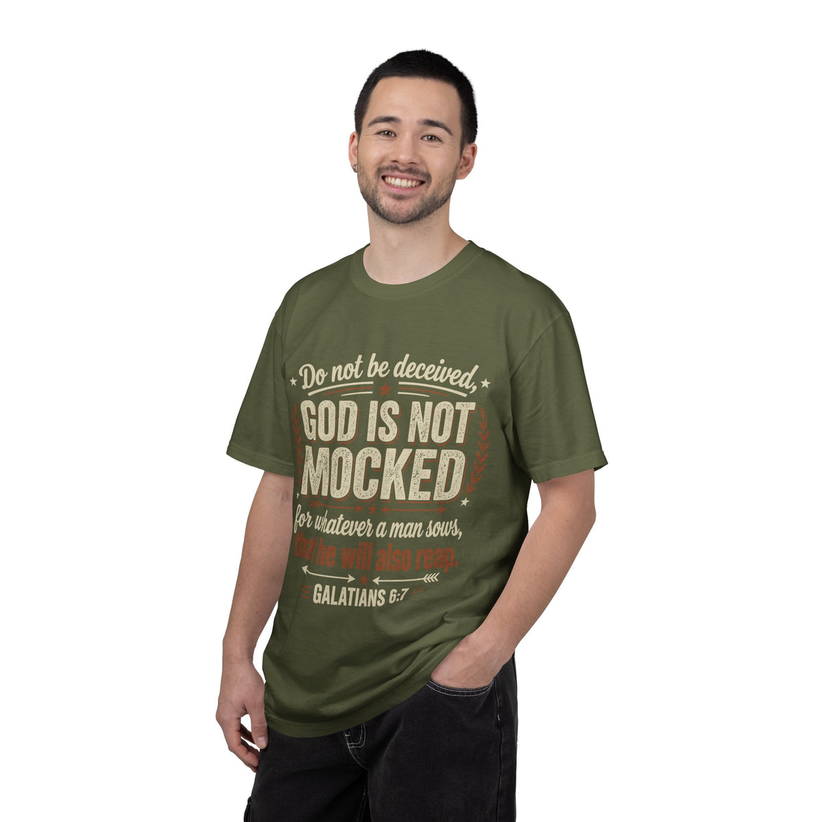Christian T-Shirt — "God Is Not Mocked" Galatians 6:7 Inspirational Tee