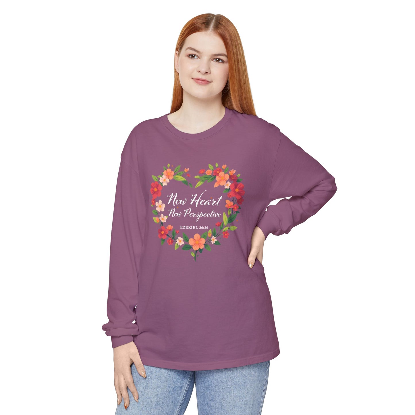 New Heart and New Perspective "Ezekiel 36:26" Long Sleeve T-Shirt 100% Cotton