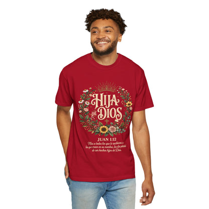 Hija de Dios Floral T‑Shirt — Juan 1:12 Christian Tee