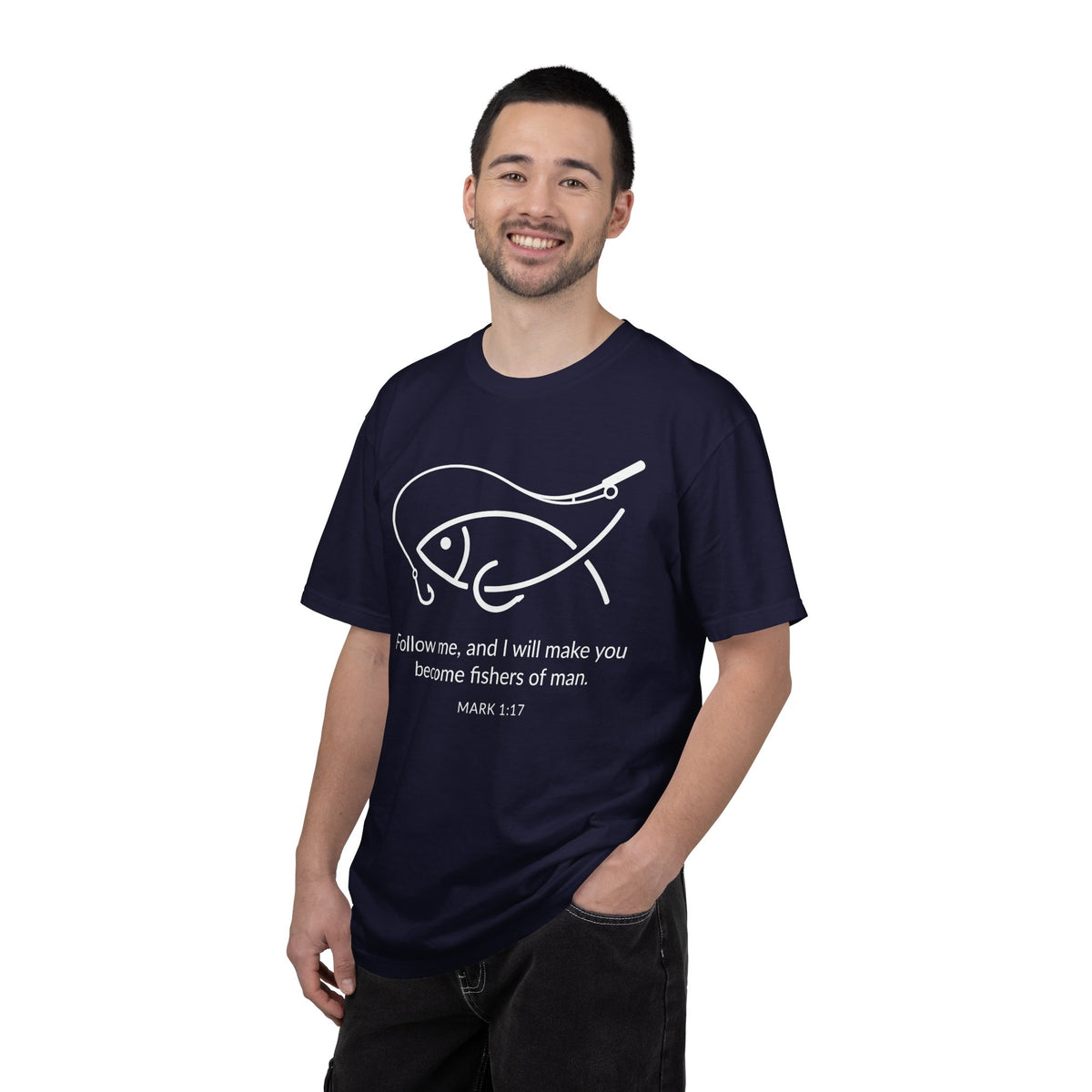 Follow Me Christian Fish T-Shirt – “I Will Make You Fishers of Men” Mark 1:17