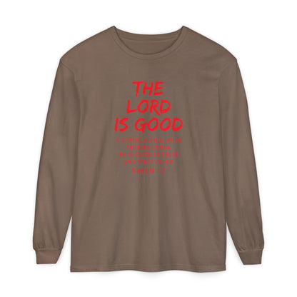 The Lord is Good "Nahum 1:7" Red Long Sleeve