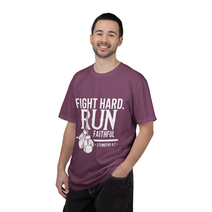 Fight Hard Run Faithful T-Shirt — Christian Boxing Inspirational Tee (2 Timothy 4:7)