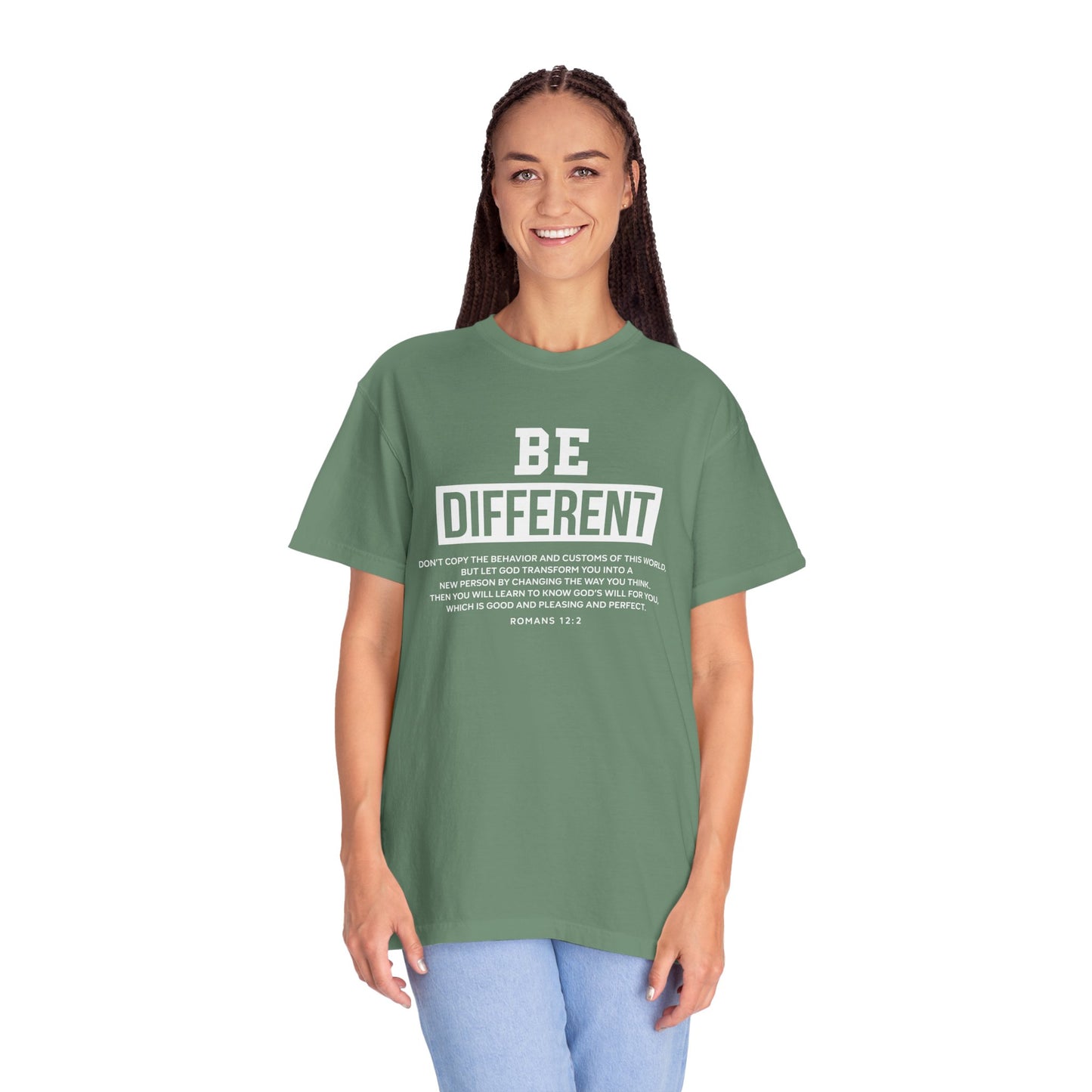 Be Different Romans 12:2 T-Shirt — Christian Faith Graphic T-shirt