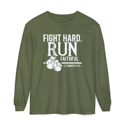 Fight Hard 2 Timothy 4:7 Long Sleeve T‑Shirt — Inspirational Christian Scripture Tee