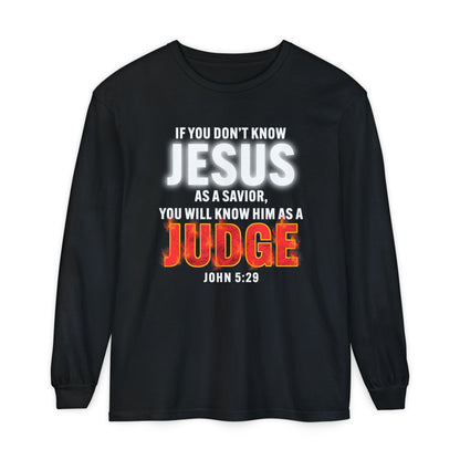 Know Jesus as Savior Cotton T-shirt — Faith-Based Christian Long Sleeve Tee