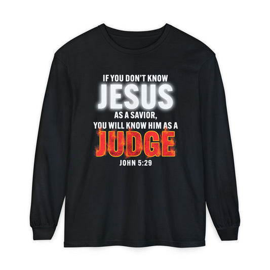 Know Jesus as Savior Cotton T-shirt — Faith-Based Christian Long Sleeve Tee
