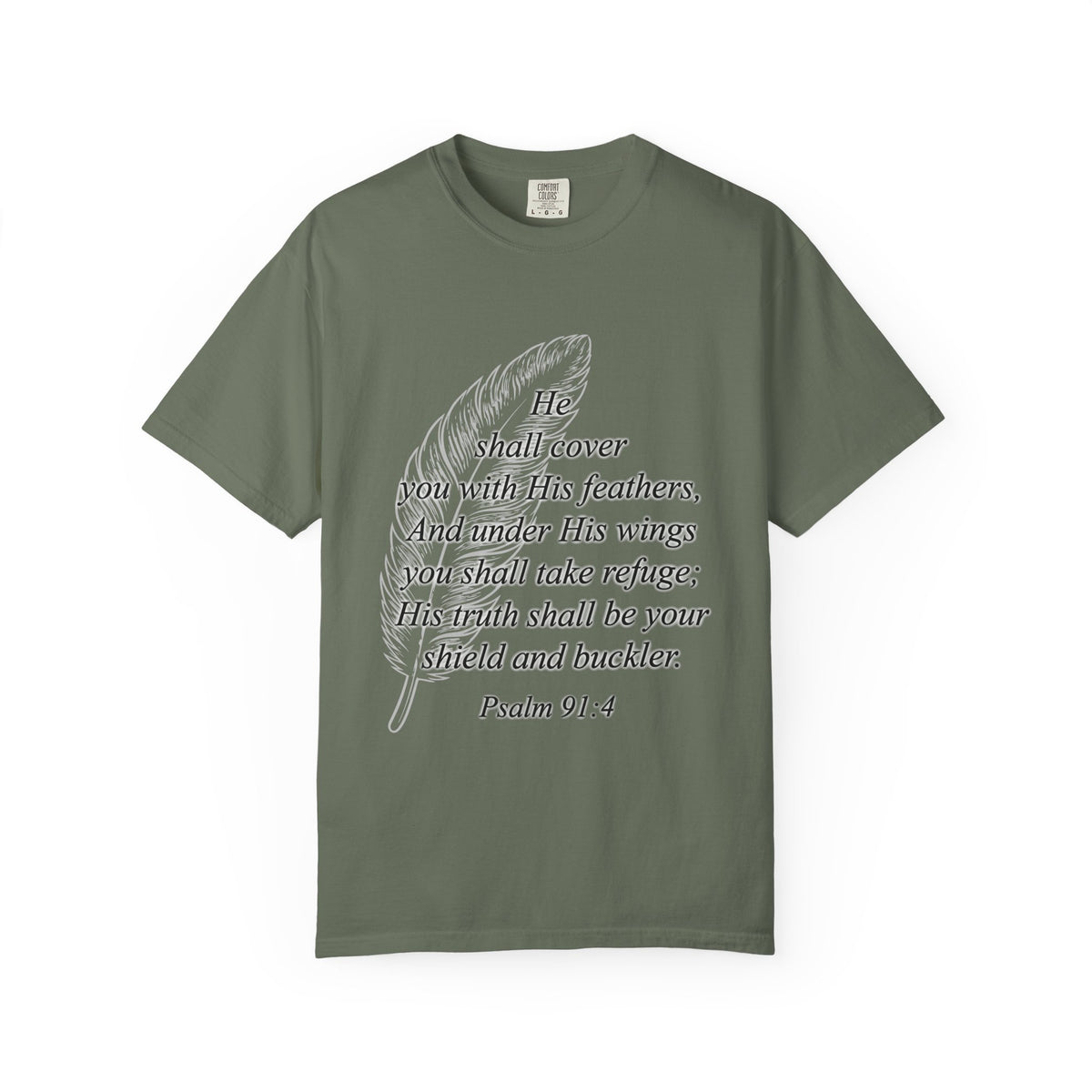 Psalm 91 Feather T-Shirt — 'He Shall Cover You' Christian Faith Tee