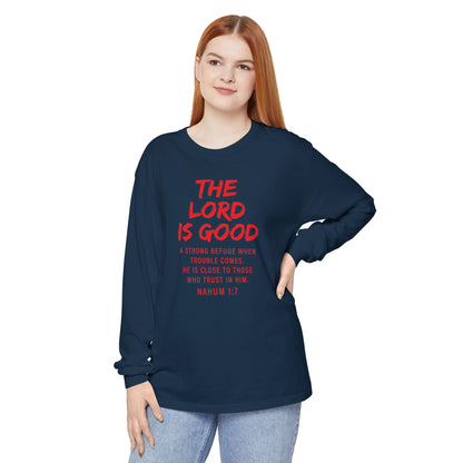 The Lord is Good "Nahum 1:7" Red Long Sleeve