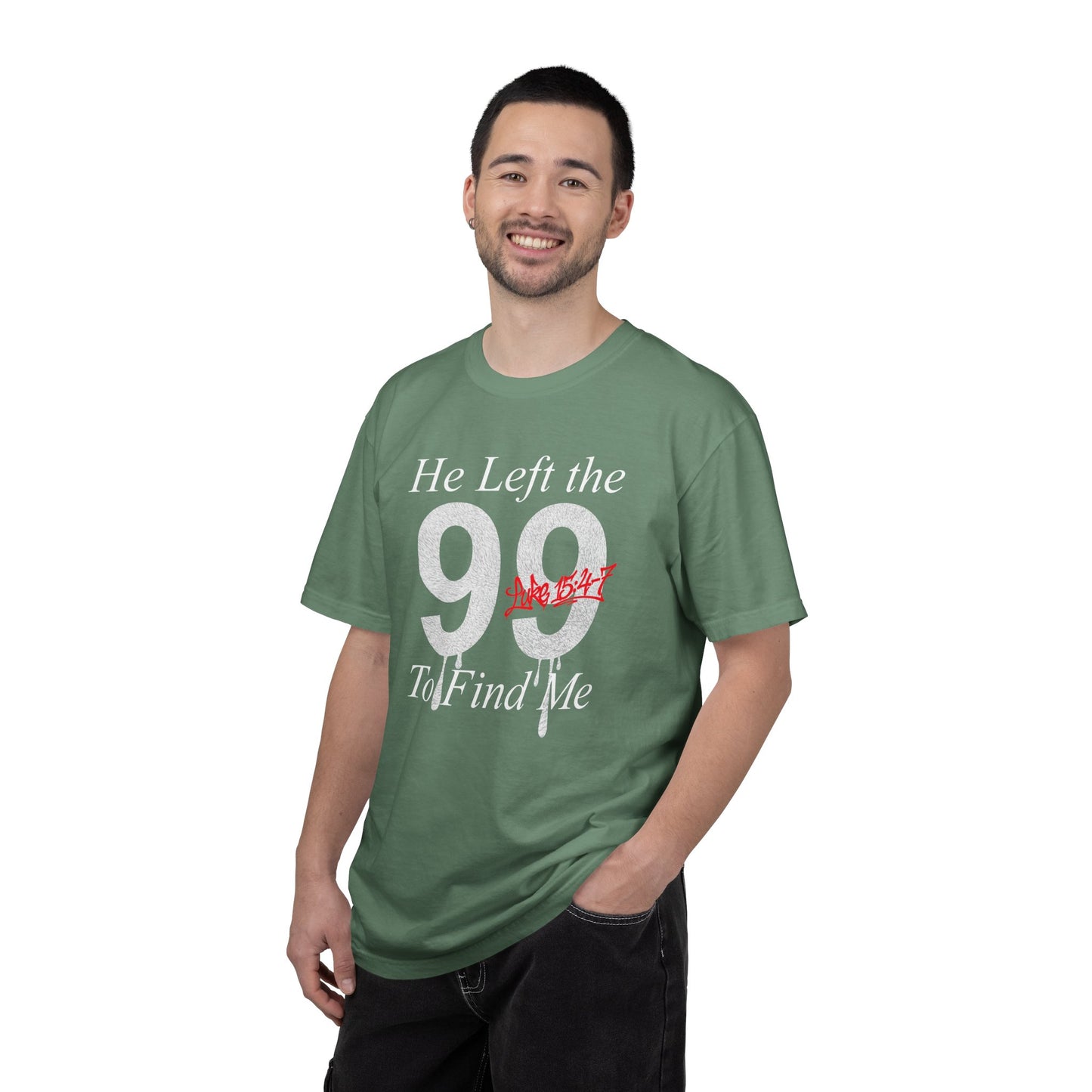 He Left the 99 Luke 15:4-7 T-Shirt — Christian Faith Parable Tee 100% Cotton