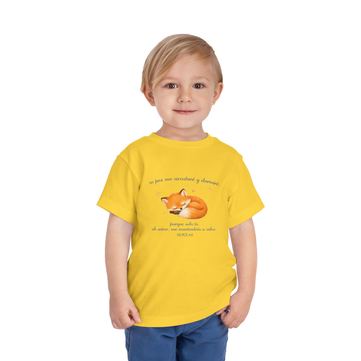 Toddler Tee - Sleeping Fox Illustration with 'En Paz Me Acostare' Spanish Design