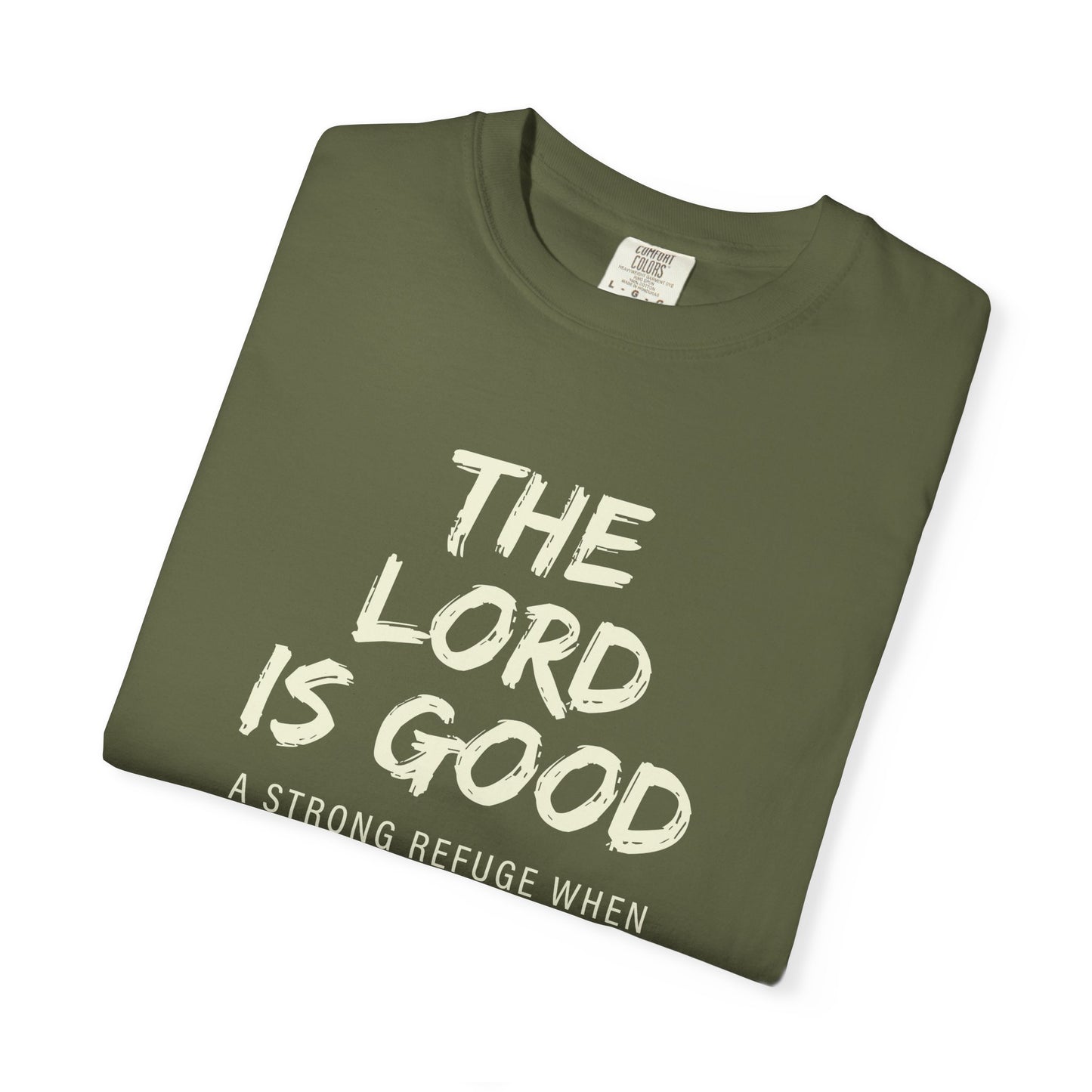 The Lord is Good "Nahum 1:7" Beige 100% cotton T-shirt