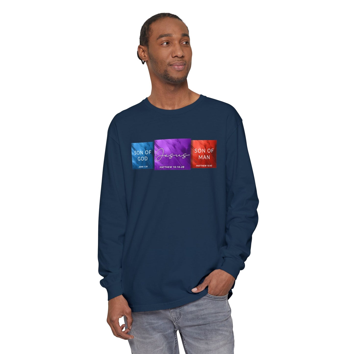 Son of Man Son of God Cotton T‑Shirt — Christian Faith Graphic Long Sleeve Tee