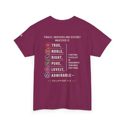 Philippians 4:8 True Noble Right Pure Lovely Adorably Christian T-Shirt