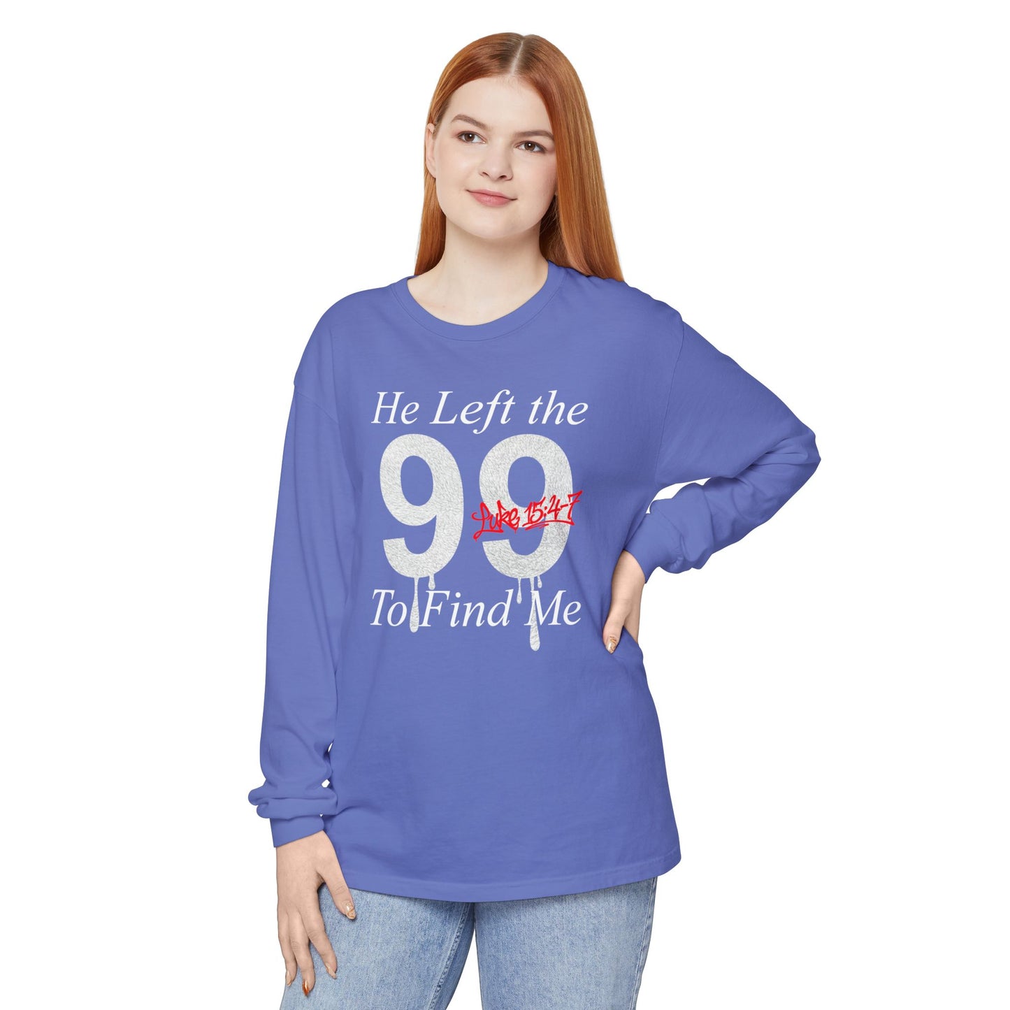 He Left the 99 Long Sleeve — Luke 15:4-7 Christian Crewneck
