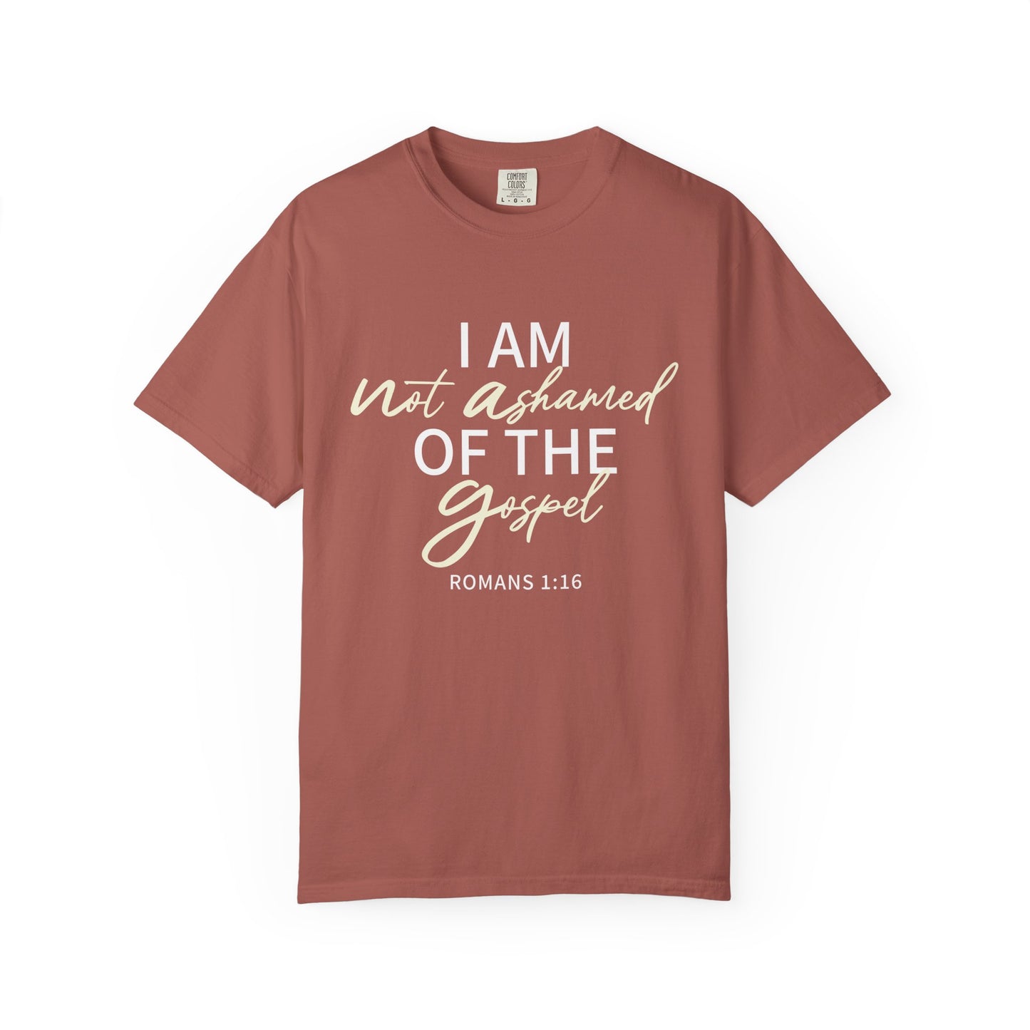 Romans 1:16 T-Shirt — Beige 100% Cotton