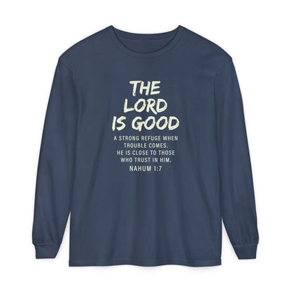 The Lord Is Good "NAHUM 1:7" BEIGE 100% cotton long sleeve
