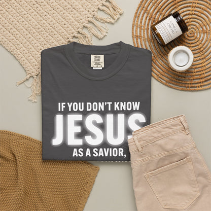 Know Jesus as Savior Cotton T-shirt — Faith-Based Christian Tee
