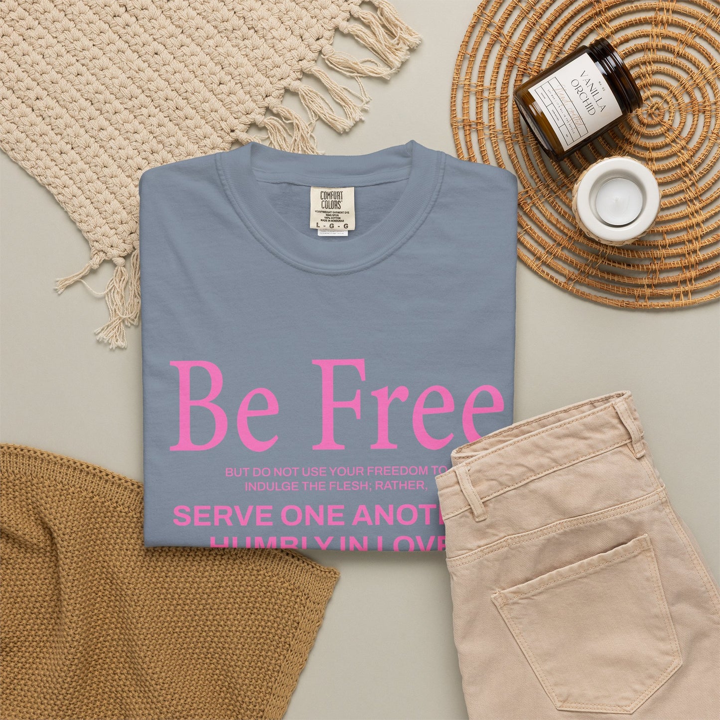 Be Free Galatians 5:13 Pink T-Shirt — Faith-Inspired Christian Tee
