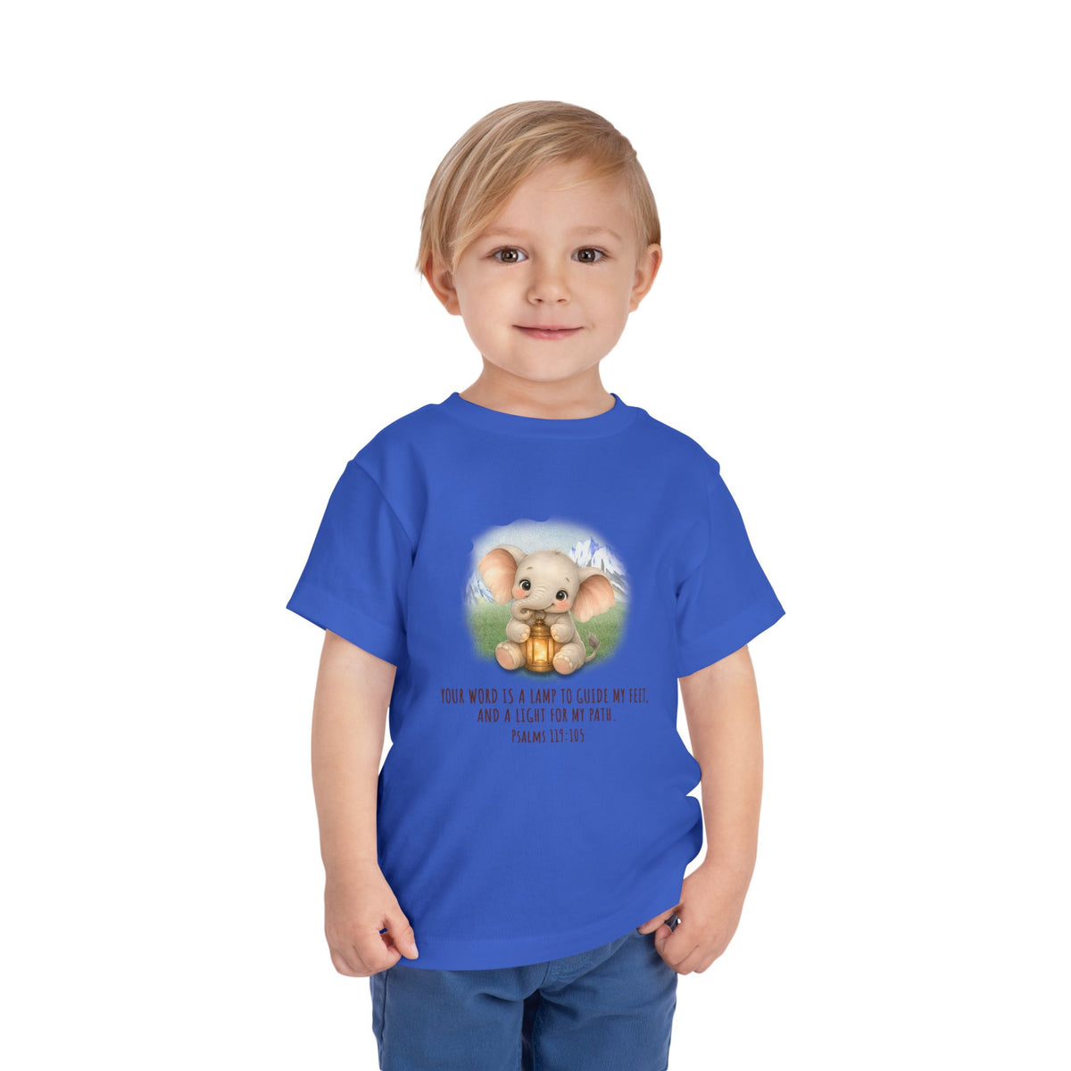 Toddler Tee - Cute Elephant with Lantern & Psalm 119:105 Inspirational Kids T-Shirt