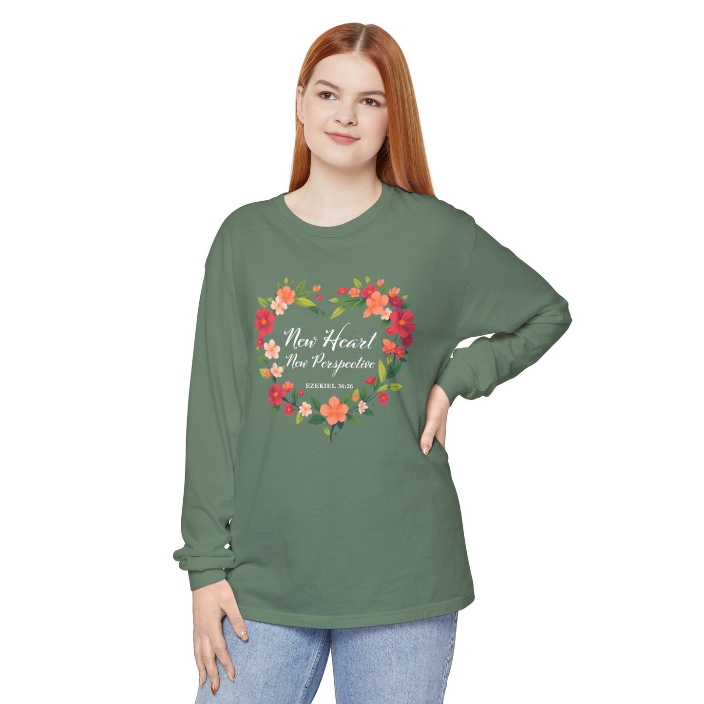 New Heart and New Perspective "Ezekiel 36:26" Long Sleeve T-Shirt 100% Cotton