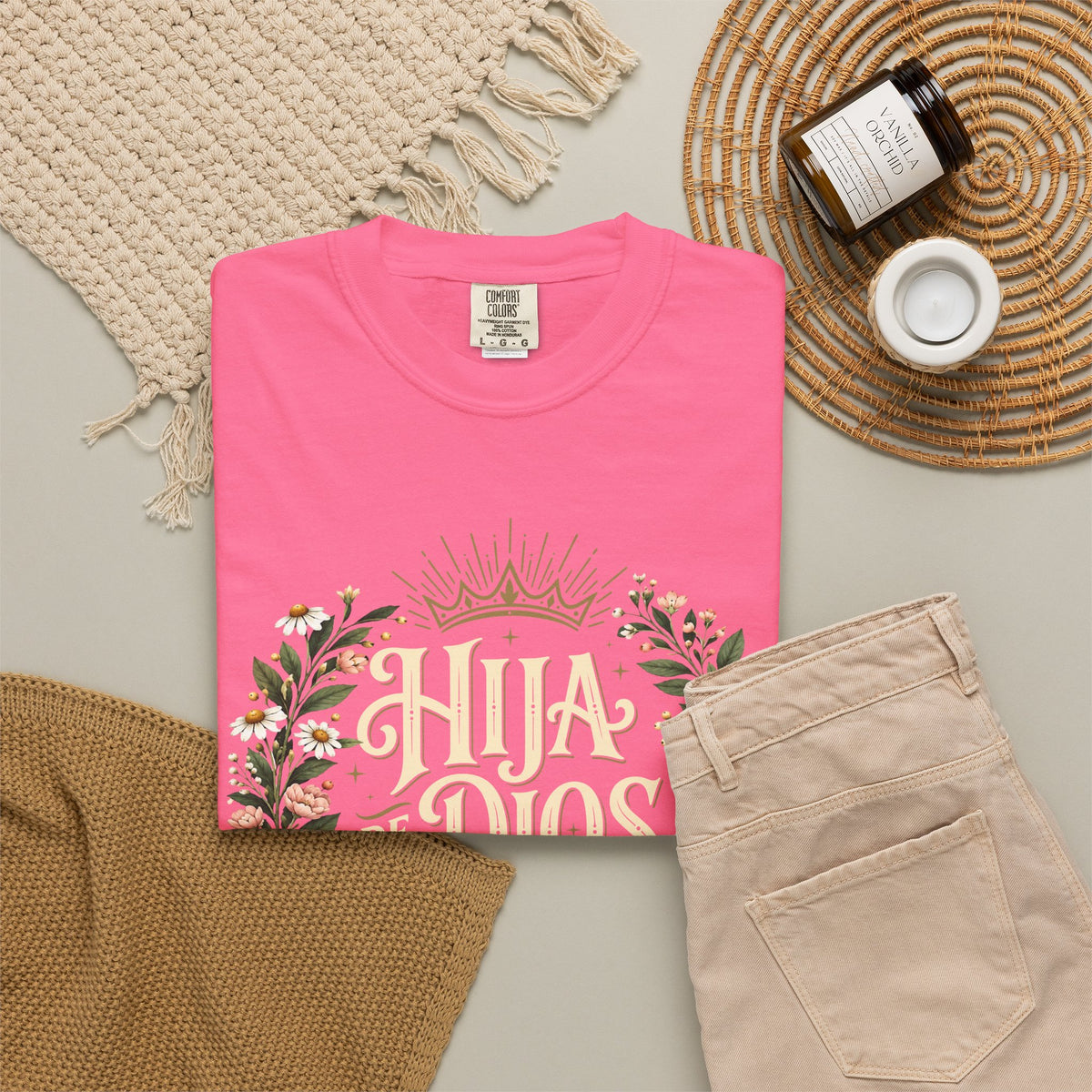 Hija de Dios Floral T‑Shirt — Juan 1:12 Christian Tee