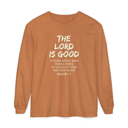 The Lord Is Good "NAHUM 1:7" BEIGE 100% cotton long sleeve