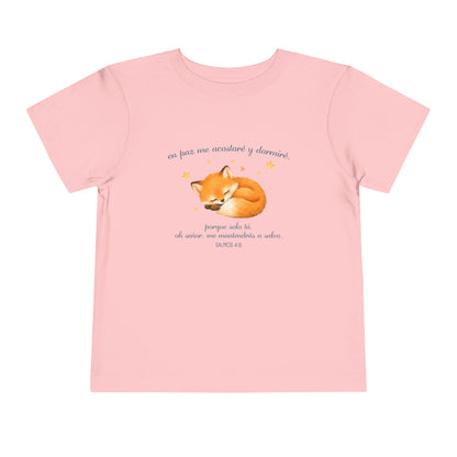 Toddler Tee - Sleeping Fox Illustration with 'En Paz Me Acostare' Spanish Design