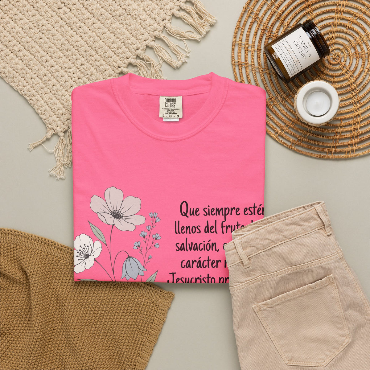 Christian Floral Verse T-Shirt — Spanish Filipenses 1:11 Scripture Tee
