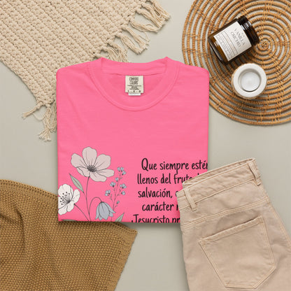 Christian Floral Verse T-Shirt — Spanish Filipenses 1:11 Scripture Tee