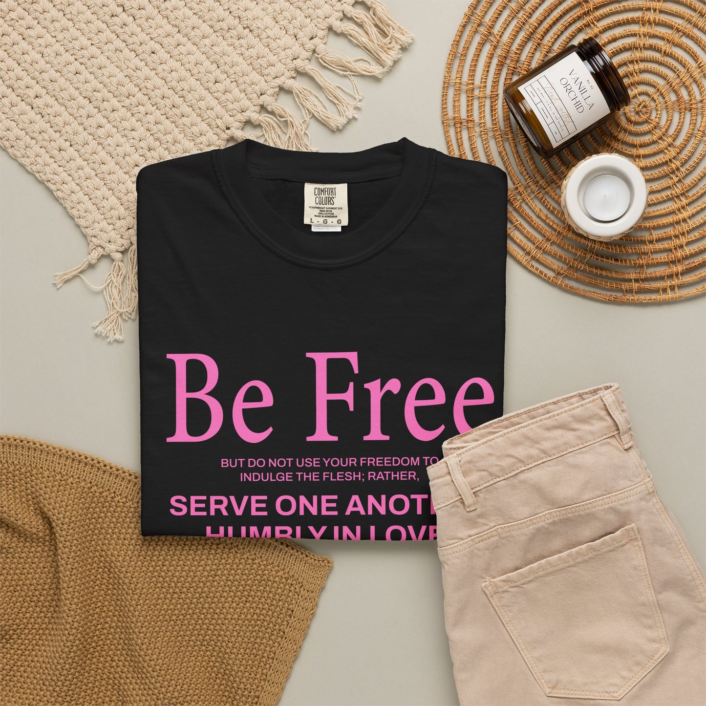 Be Free Galatians 5:13 Pink T-Shirt — Faith-Inspired Christian Tee