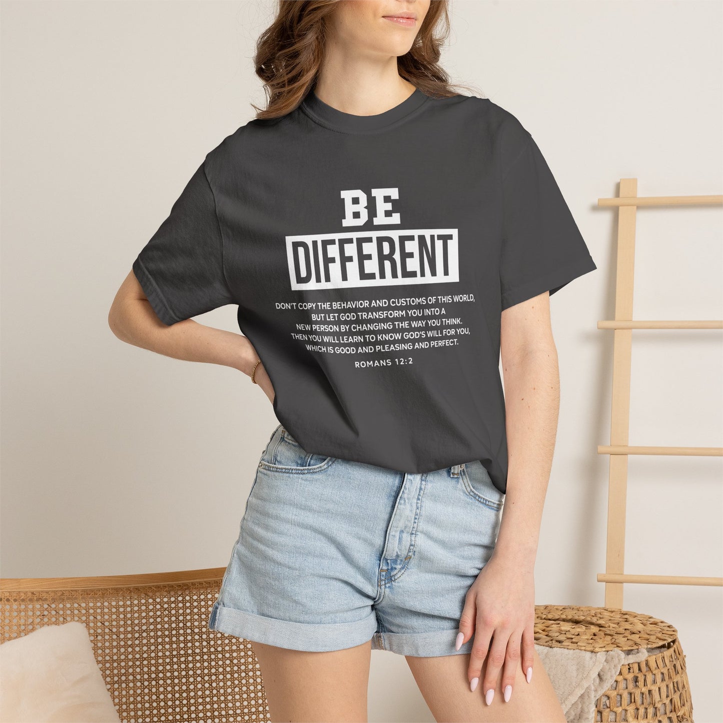 Be Different Romans 12:2 T-Shirt — Christian Faith Graphic T-shirt