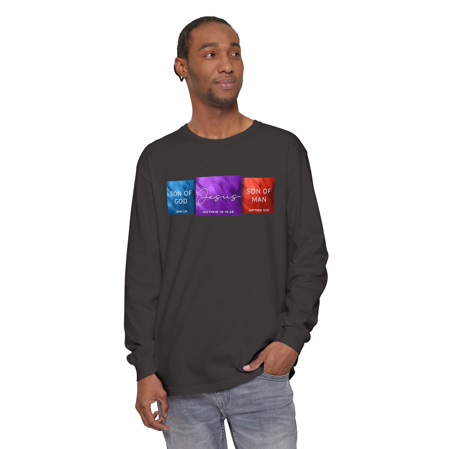 Son of Man Son of God Cotton T‑Shirt — Christian Faith Graphic Long Sleeve Tee