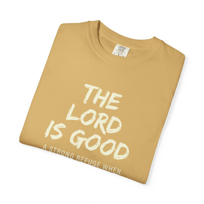 The Lord is Good "Nahum 1:7" Beige 100% cotton T-shirt