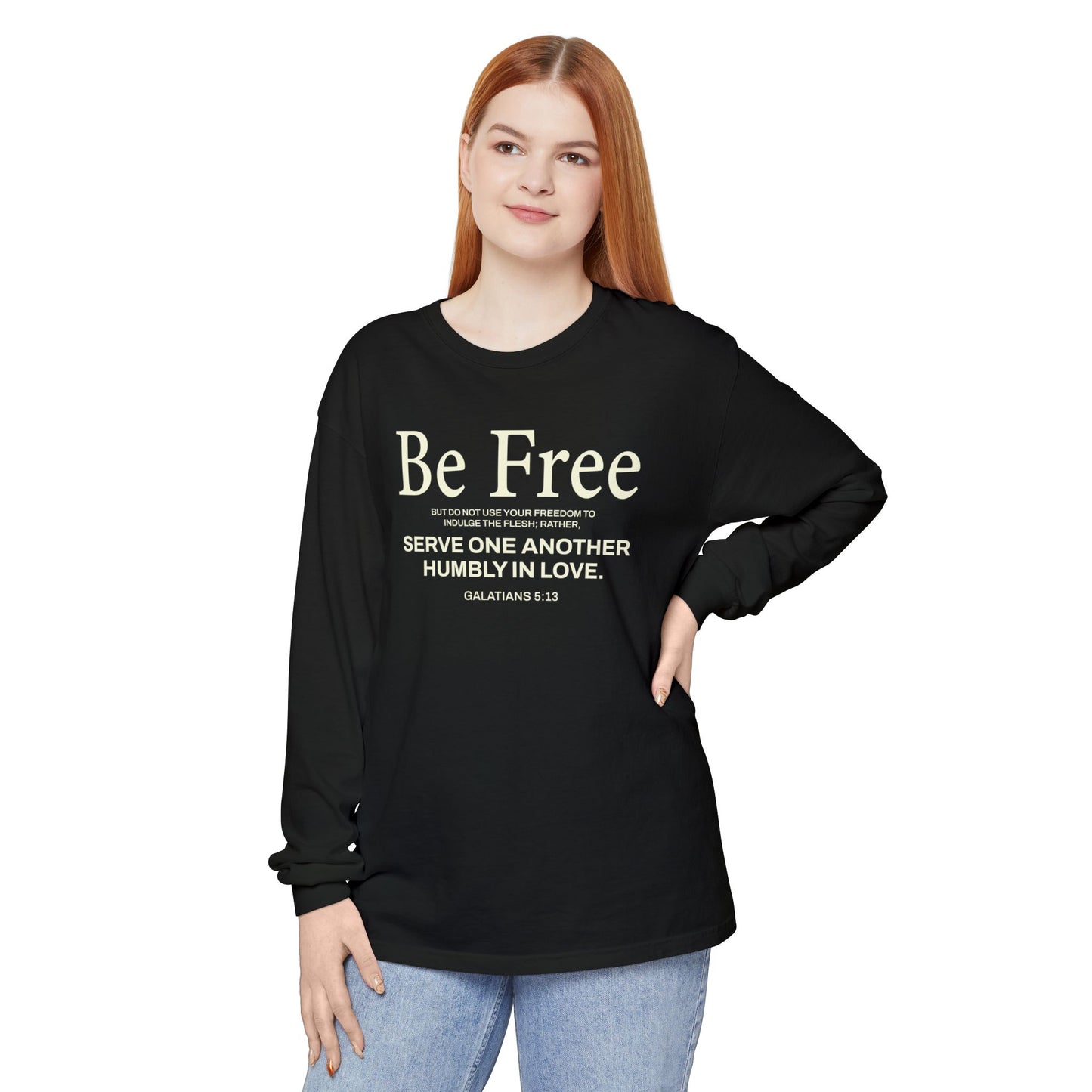 Be Free "Galatians 5:13" BEIGE 100% Cotton Long Sleeve
