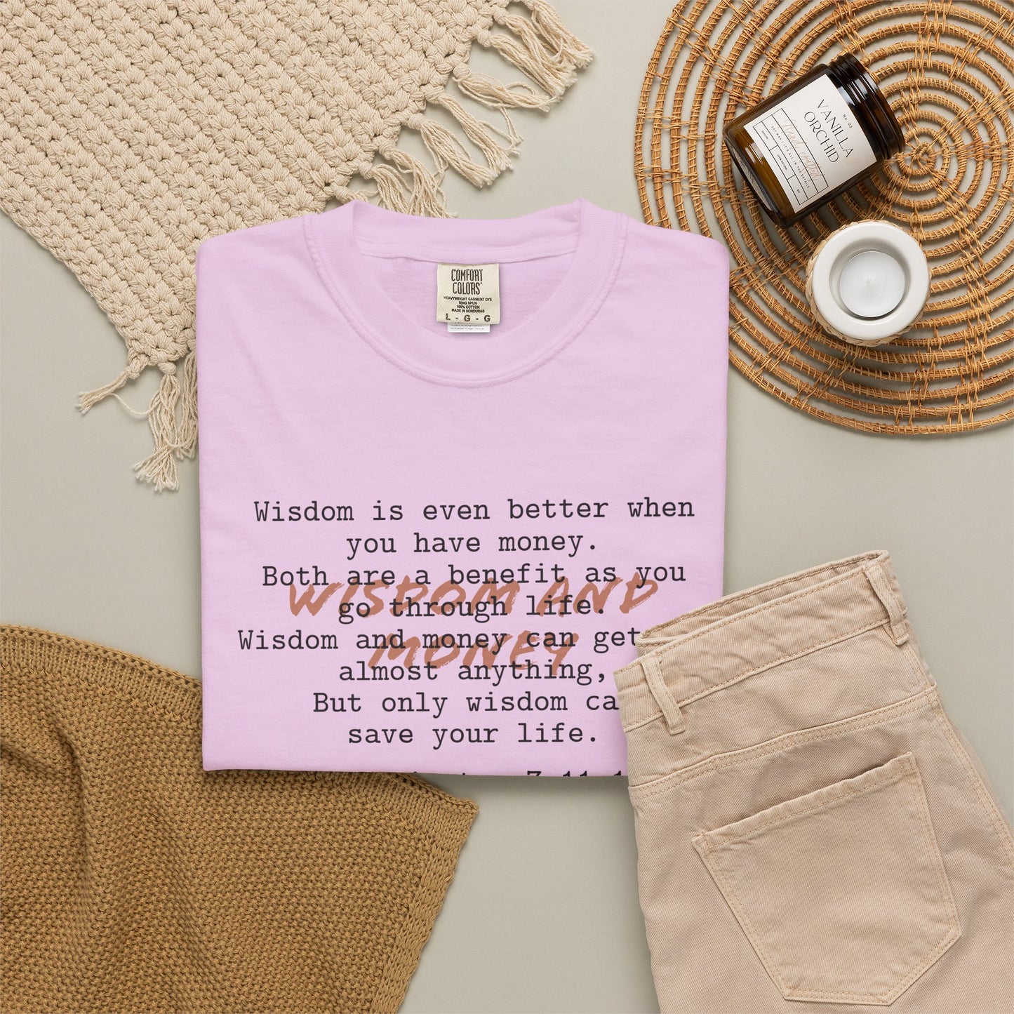 Wisdom and Money Ecclesiastes 7:11-12 100% Cotton T-Shirt — Spanish Wise Woman Bible Verse
