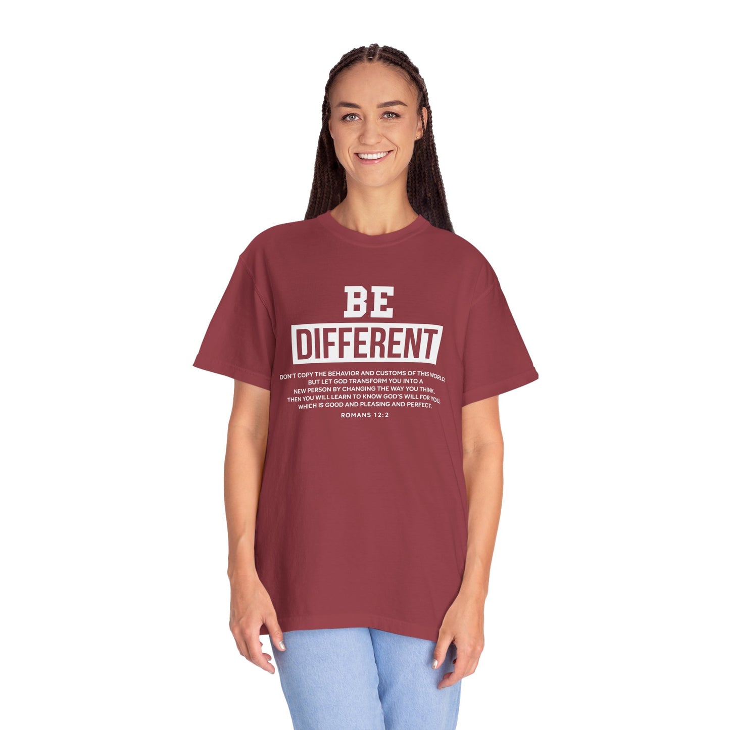 Be Different Romans 12:2 T-Shirt — Christian Faith Graphic T-shirt