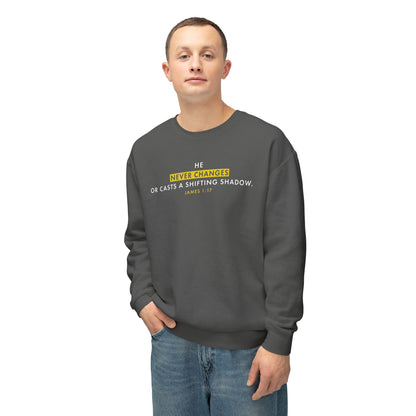 He Never Changes Cotton T-shirt — Faith-Based Christian Sweatshirt