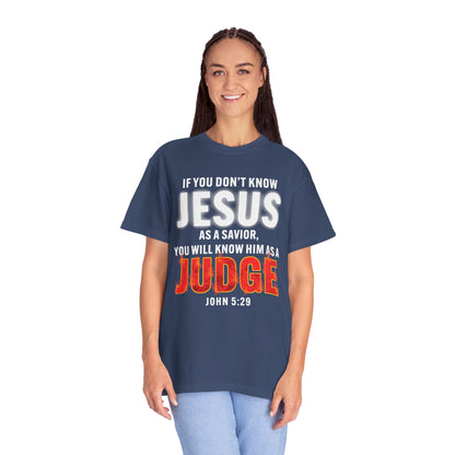 Know Jesus as Savior Cotton T-shirt — Faith-Based Christian Tee