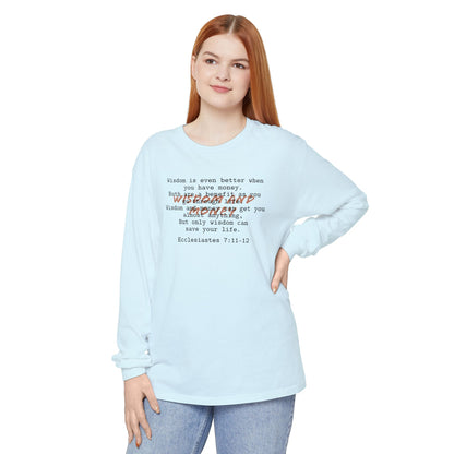 Biblical Wisdom Long Sleeve T-Shirt — Faith Scripture Tee