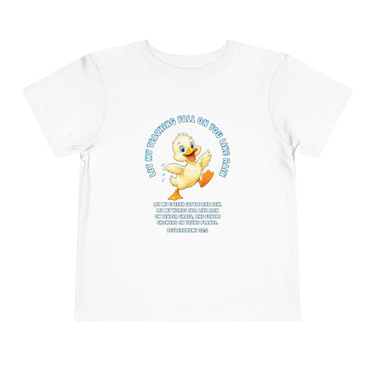 Toddler Tee — Cute Duck Graphic with "Let my teaching fall like rain"