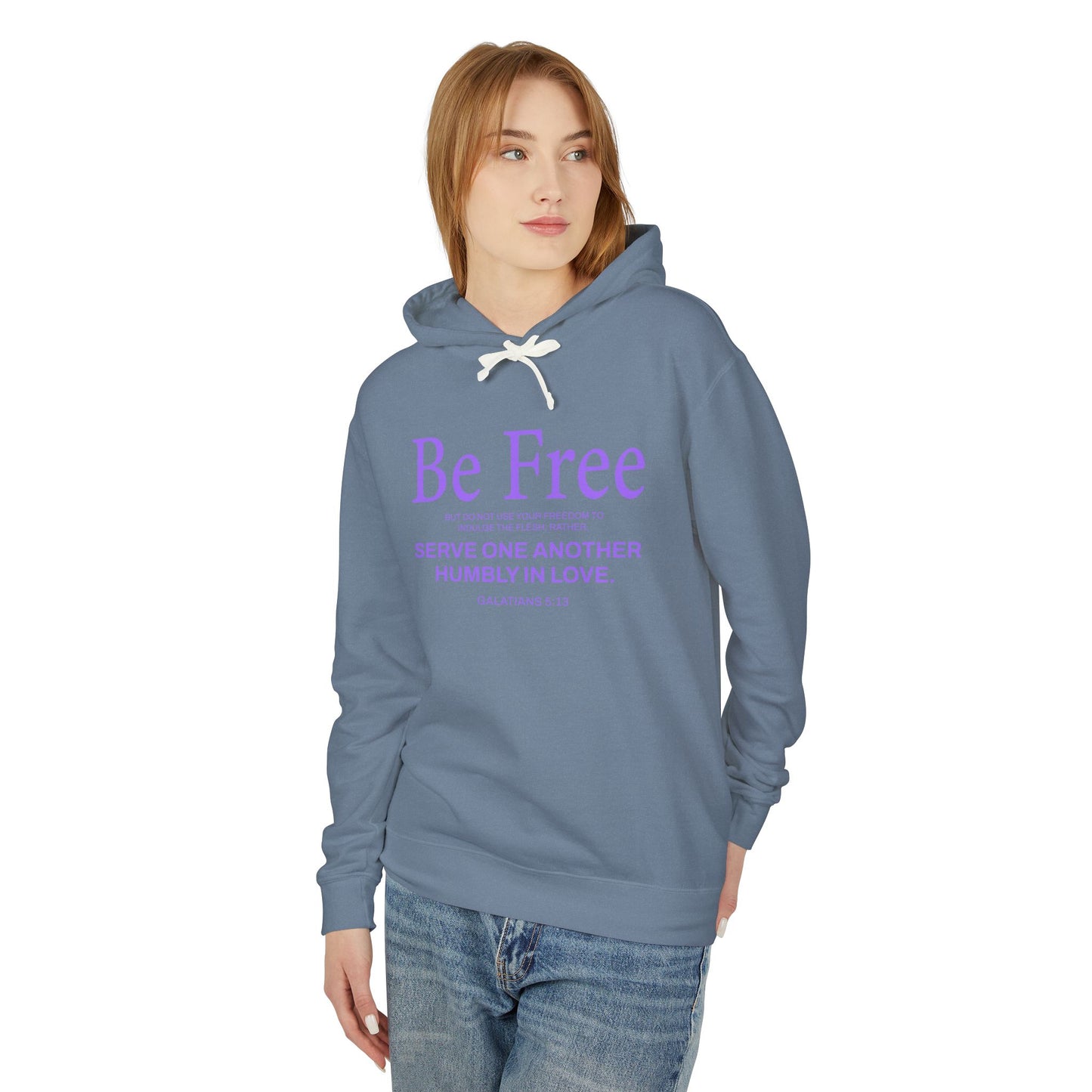 Be Free "Galatians 5:13" PURPLE 100% Cotton Hoodie