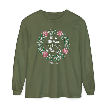 He is The Way The Truth & The Life Flowers  "John 14:6" 100% cotton Long Sleeve