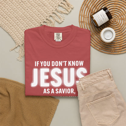 Know Jesus as Savior Cotton T-shirt — Faith-Based Christian Tee